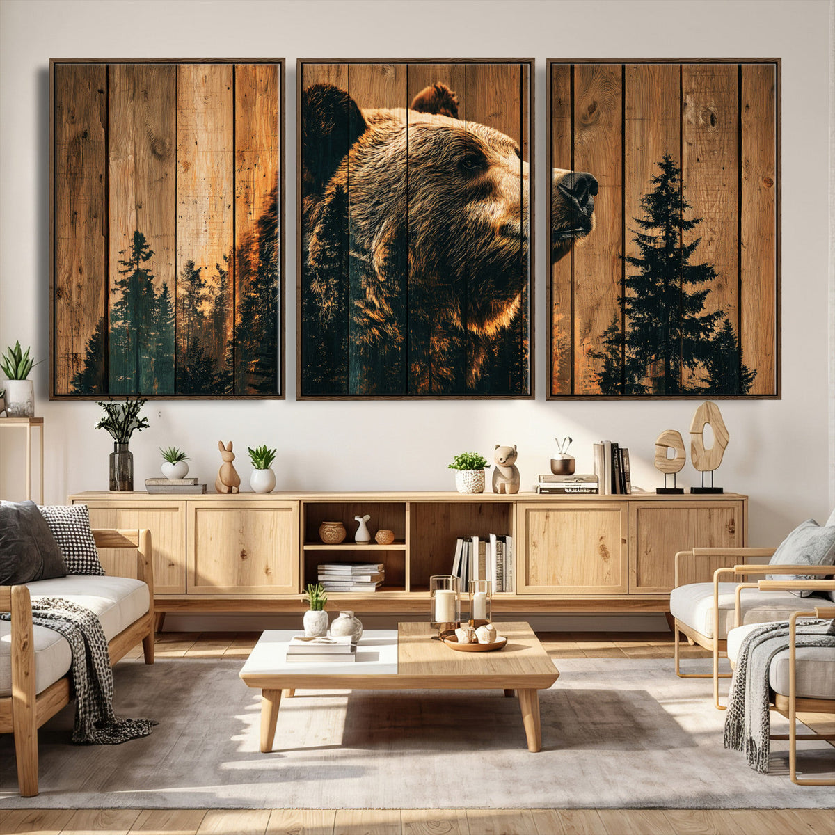 Rustic Bear Wall Art Canvas Print – Woodland Wildlife