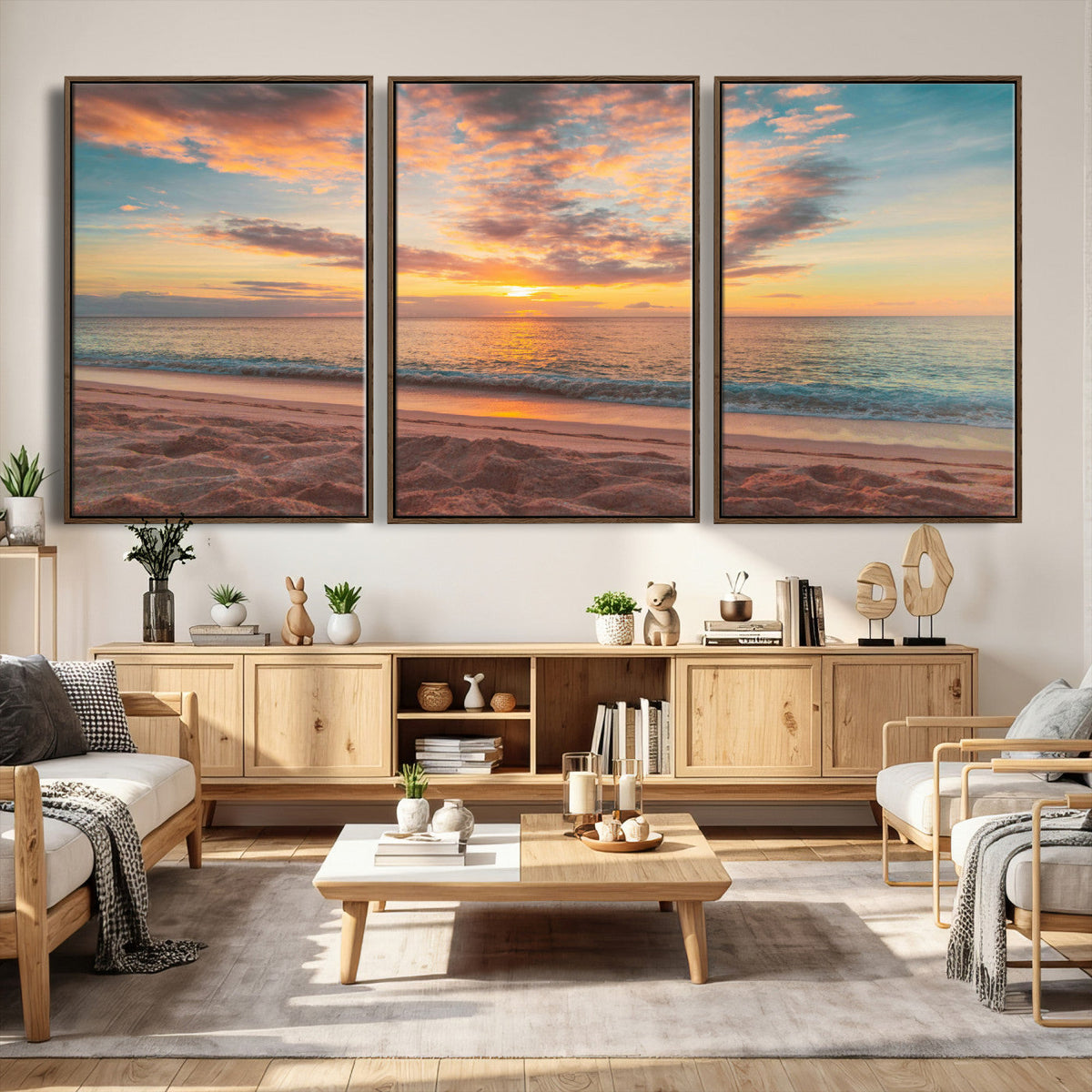 Sunset Beach Wall Art Canvas Print – Soft Coastal