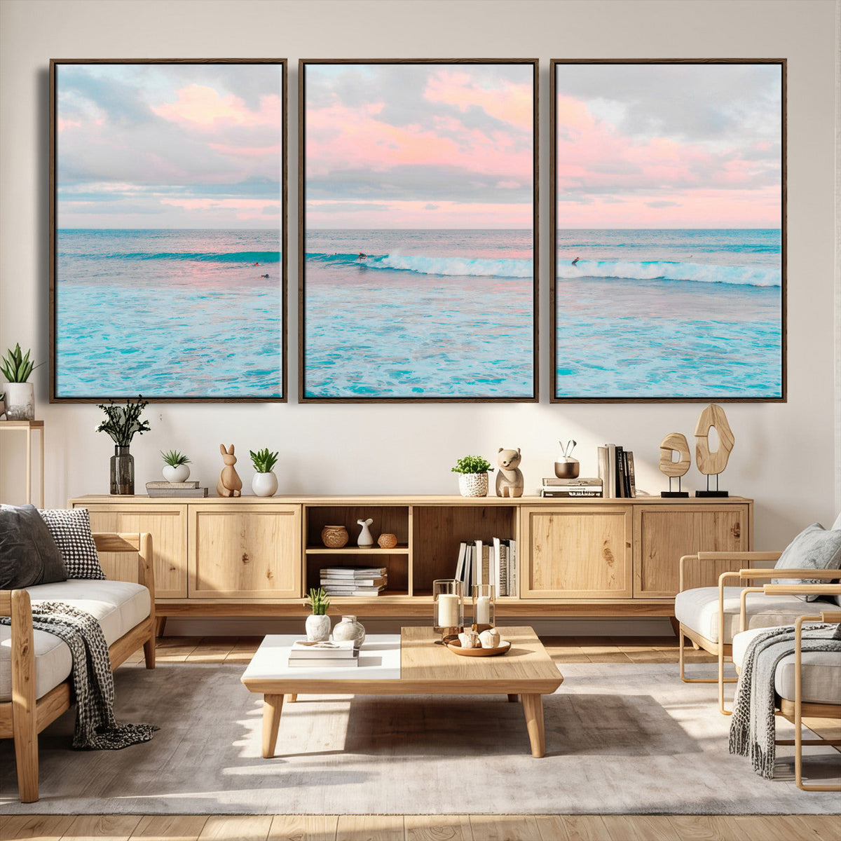 Ocean Wave Wall Art Canvas Print, Pastel Surf Seascape