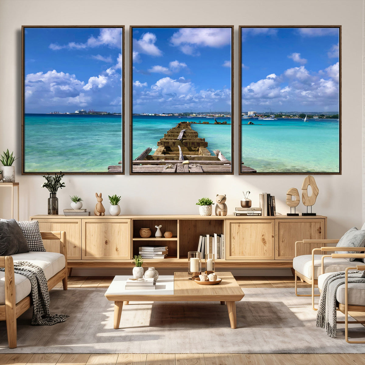 Caribbean Ocean Pier Seascape Wall Art Canvas Print,