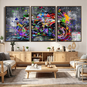 Graffiti Motorcycle Wall Art Canvas Print, Urban Street Art