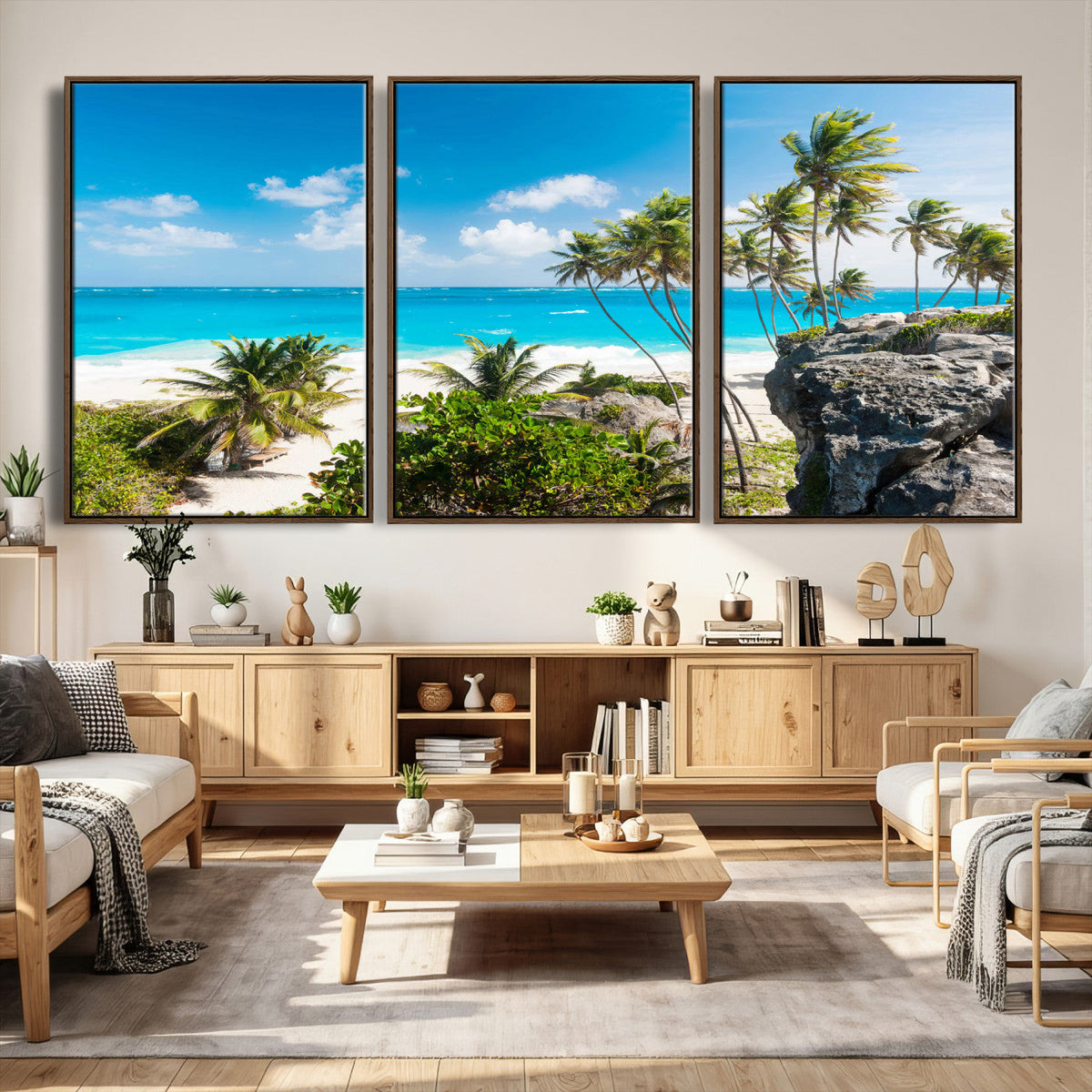 Tropical Beach Wall Art Canvas Print, Palm Tree Ocean