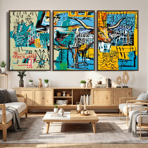 Basquiat Style Bird Bull Graffiti Wall Art Canvas Print,