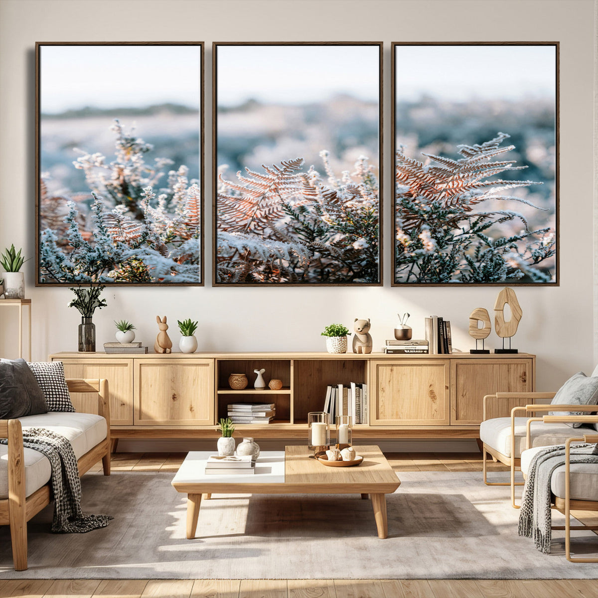 Frosted Fern Wall Art Canvas Print, Soft Winter Botanical