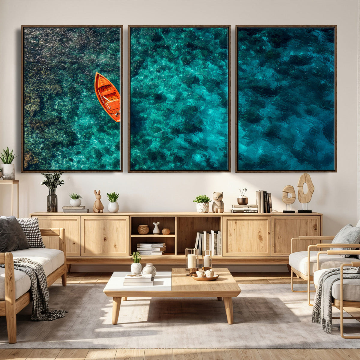 Turquoise Ocean Boat Wall Art Canvas Print