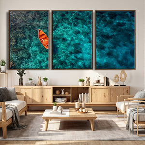 Turquoise Ocean Boat Wall Art Canvas Print