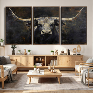 Rustic Longhorn Bull Wall Art Canvas Print – Vintage Western