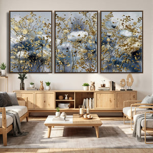 Abstract Floral Wall Art Canvas Print – Gold and Blue