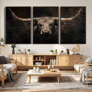 Vintage Longhorn Bull Wall Art Canvas Print – Rustic Western