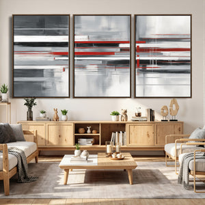 Gray Red Abstract Wall Art Canvas Print, Modern Abstract