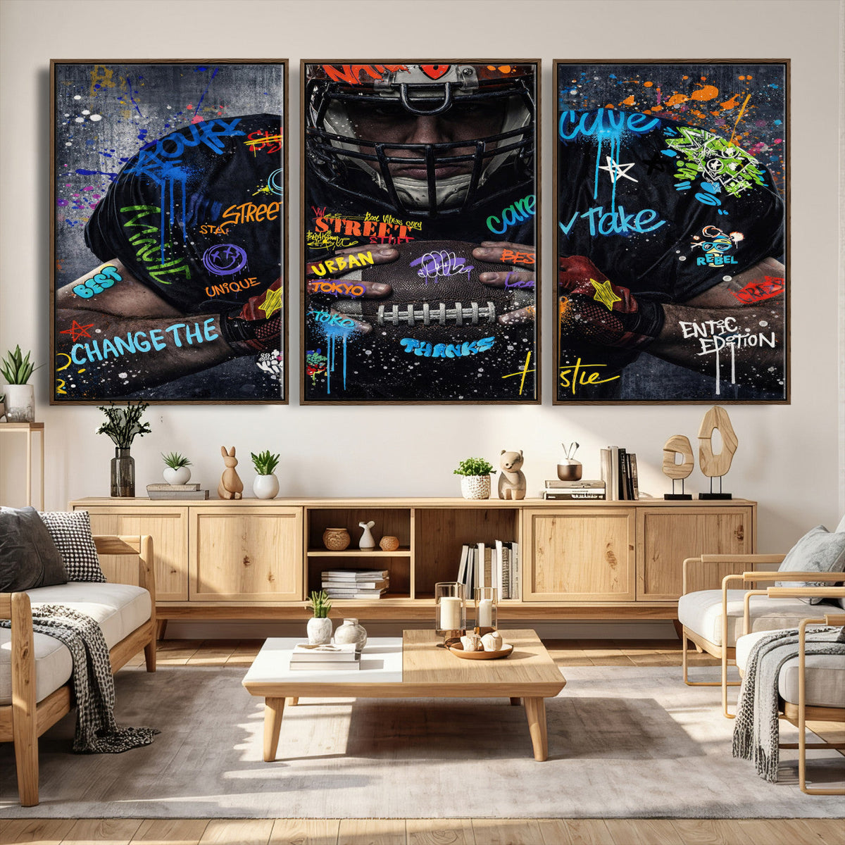 Graffiti American Football Player Street Art Wall Art Canvas