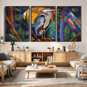 Colorful Heron Wall Art Canvas Print Tropical Bird Abstract