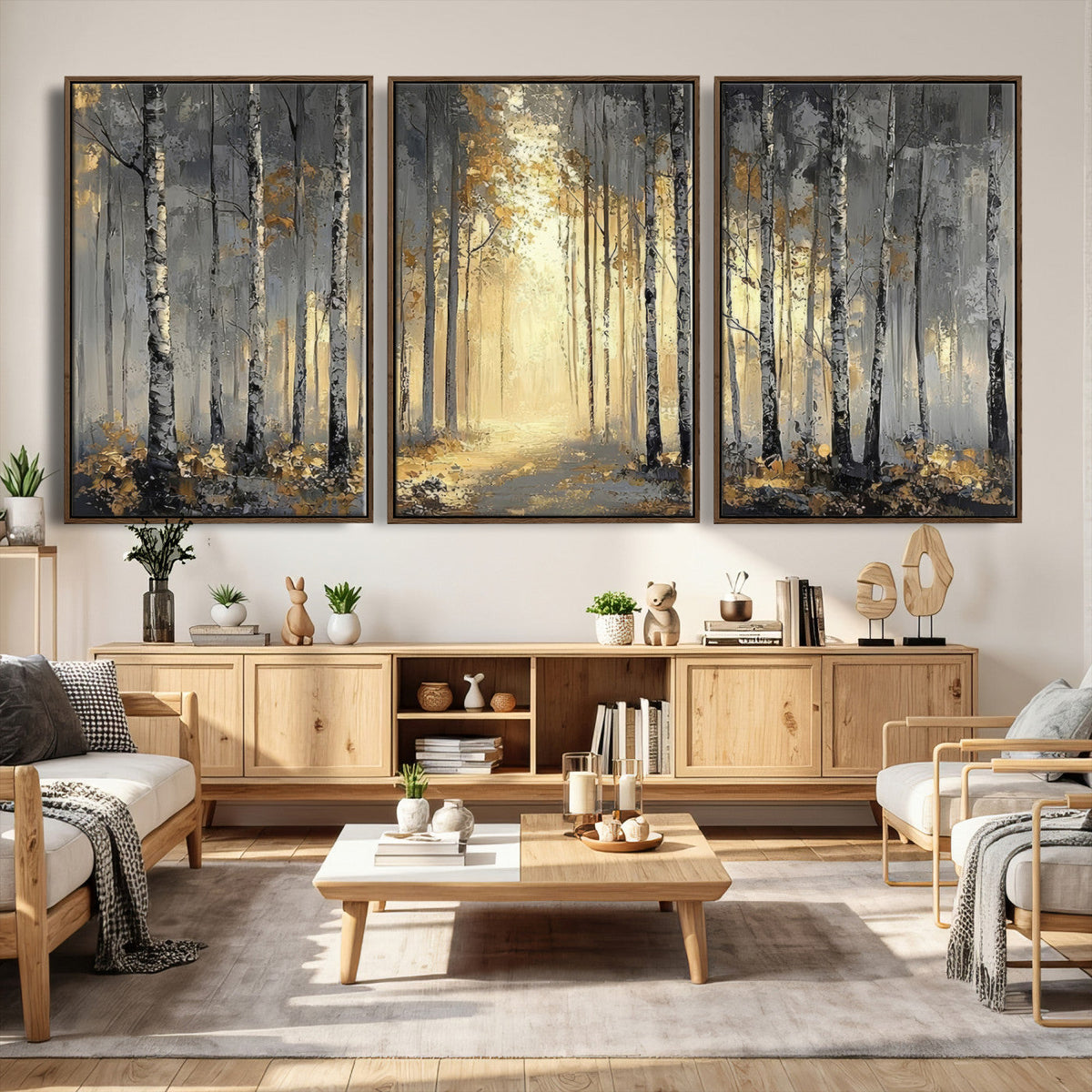 Abstract Birch Forest Wall Art Canvas Print – Modern Neutral