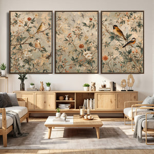 Vintage Birds and Flowers Wall Art Canvas Print, Botanical