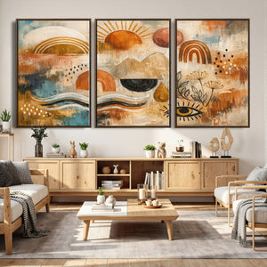 Geometric Boho Abstract Wall Art Canvas Print, Orange Blue