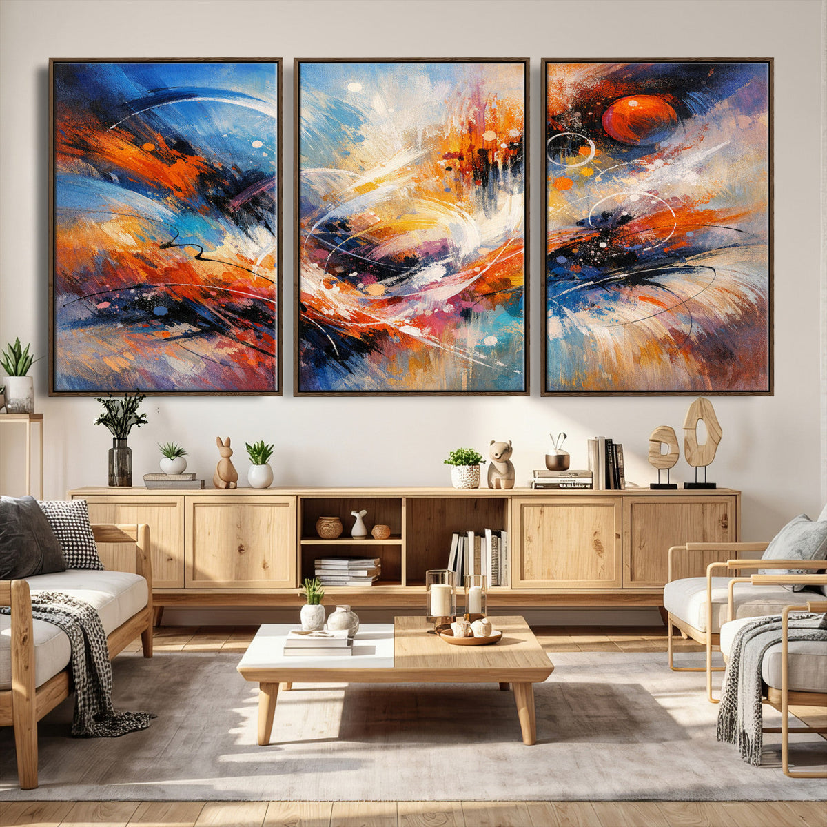 Lyrical Abstraction Wall Art Canvas Print, Orange Blue