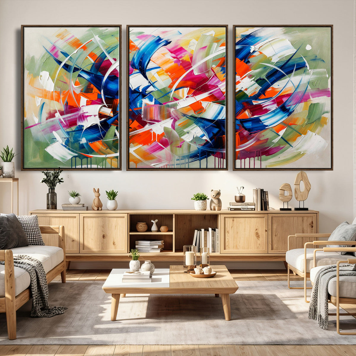Geometric Abstract Wall Art Canvas Print, Orange Blue