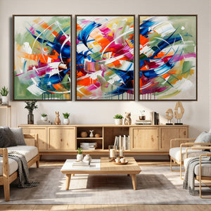 Geometric Abstract Wall Art Canvas Print, Orange Blue