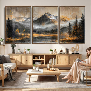 Mountain Lake Canvas Wall Art — Rustic Forest Landscape
