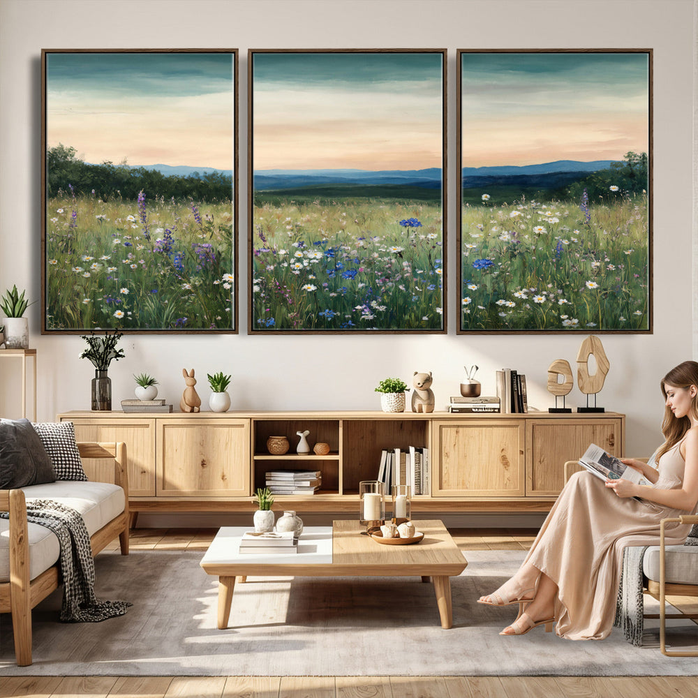 Wildflower Meadow Oil Painting Canvas — Daisy Lavender