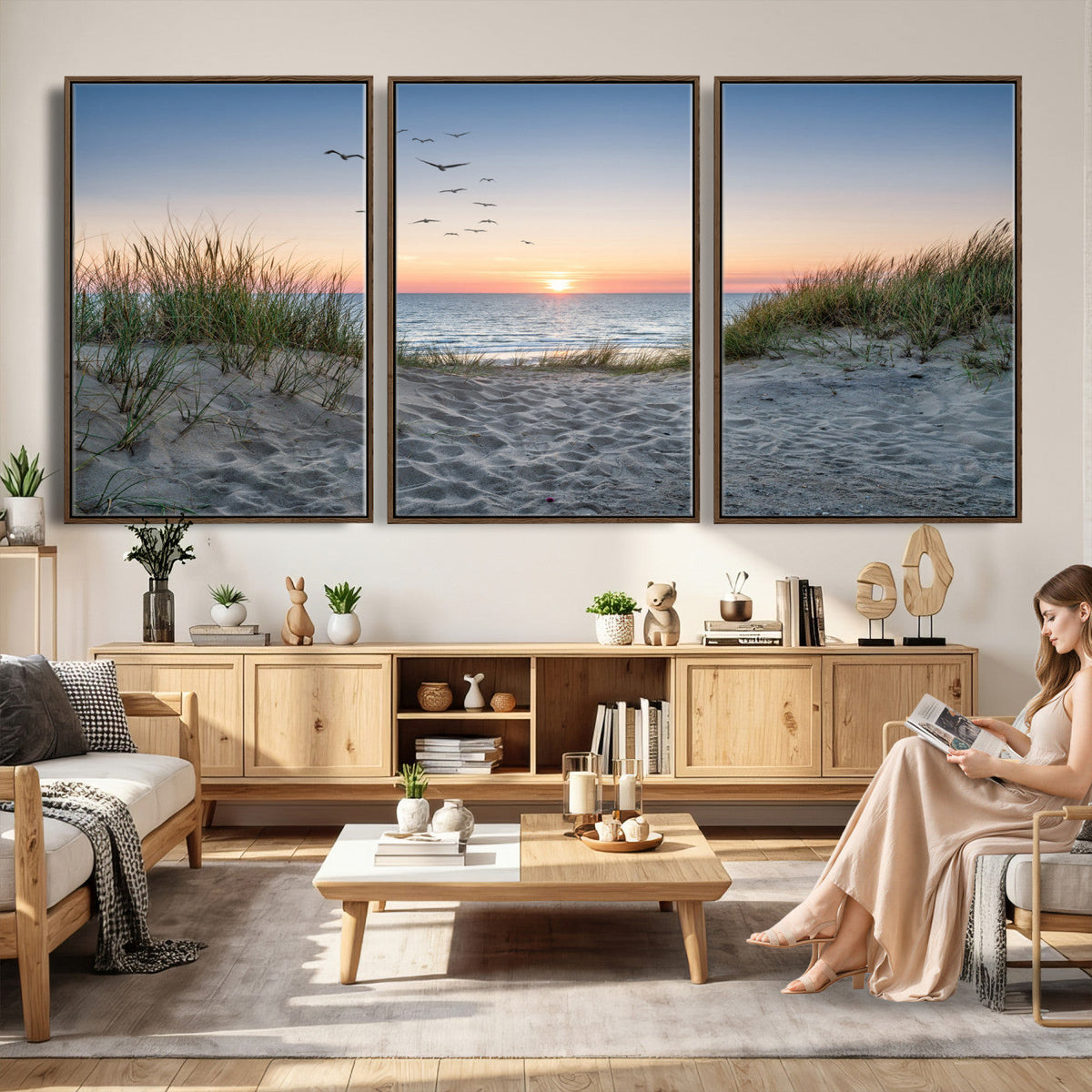 Sandy Dune Path Sunset Canvas Wall Art — Seagulls Beach