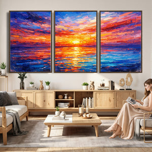 Colorful Knife Ocean Sunset Canvas — Orange Pink Teal