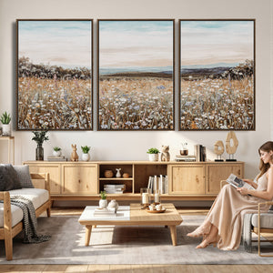 Neutral Wildflower Field Canvas Wall Art — Beige Earth Tone
