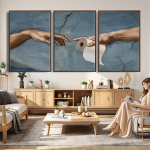 Funny Bathroom Canvas Wall Art, Michelangelo Creation of