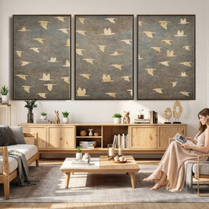 Flying Birds Canvas Wall Art, Vintage Bird Flock Pattern