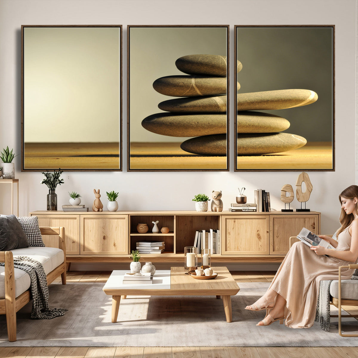 Zen Stone Wall Art Canvas Print, Balanced Rock Stack Framed