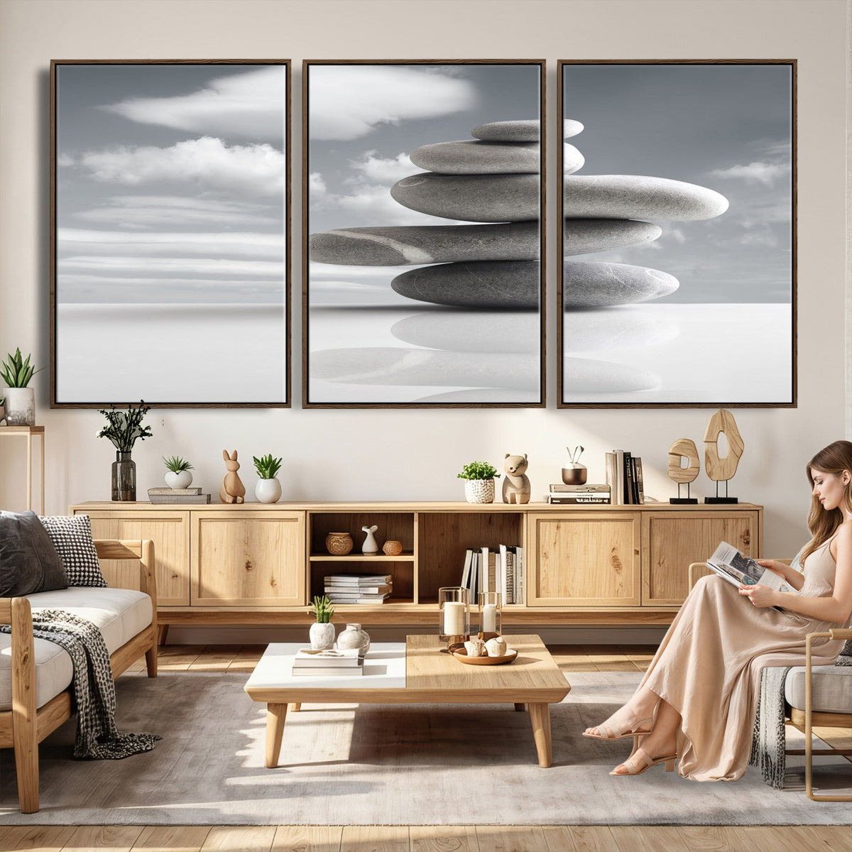 Zen Stone Wall Art Canvas Print, Balanced Rock Stack Framed