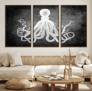 Black White Octopus Wall Art Canvas Print