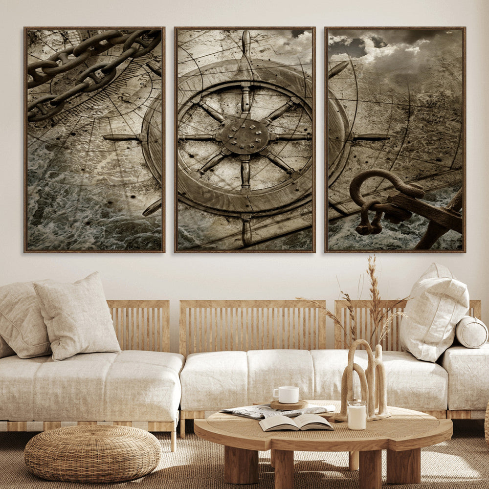 Wooden Ship Wheel Canvas Print, Multi Panel Canvas Wall Art
