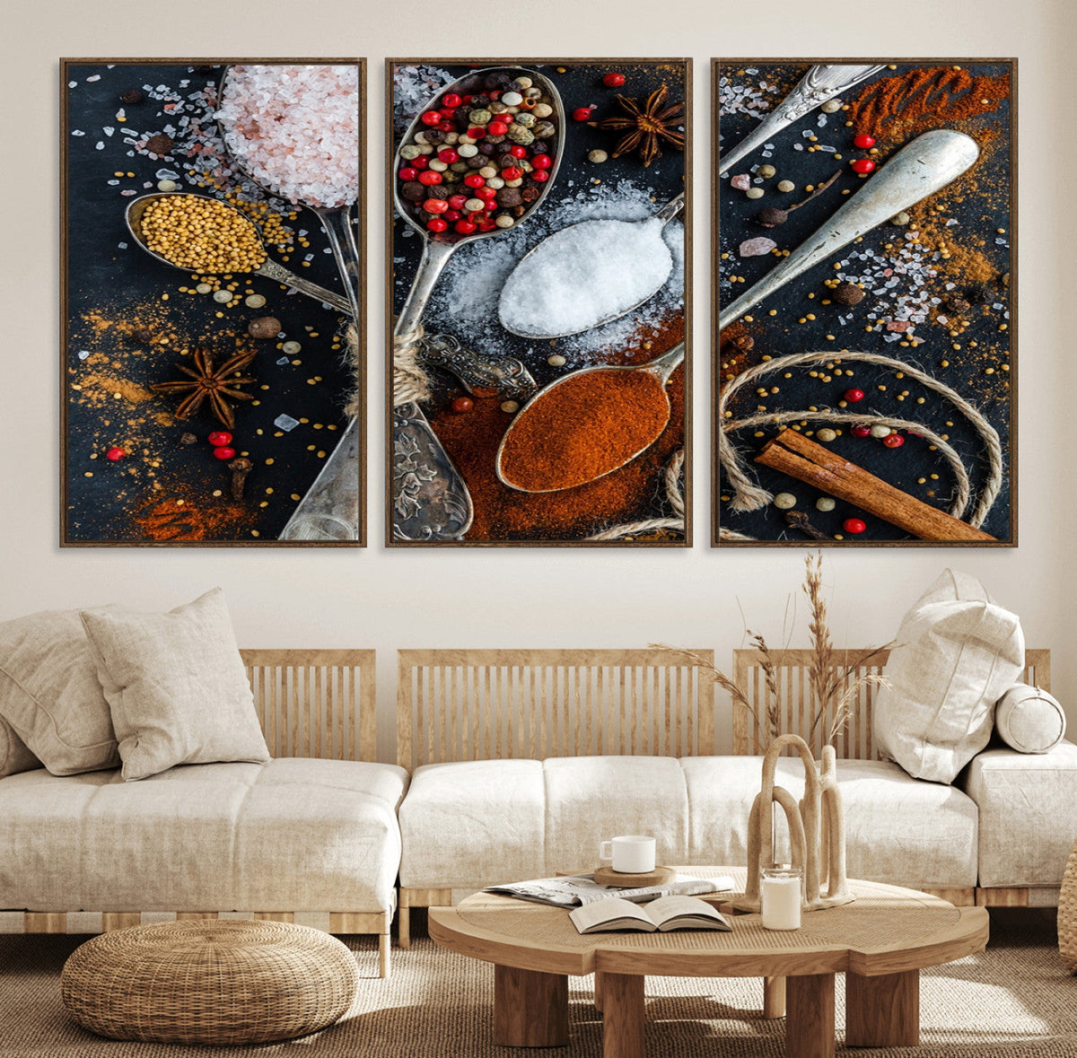 Spices and Seasonings Canvas Wall Art – Colorful Triptych