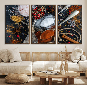 Spices and Seasonings Canvas Wall Art – Colorful Triptych