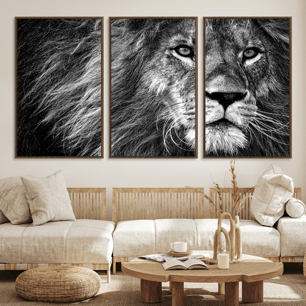 Black and White Lion Canvas Wall Art Print – Wildlife