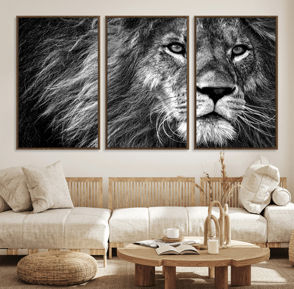 Black and White Lion Canvas Wall Art Print – Wildlife