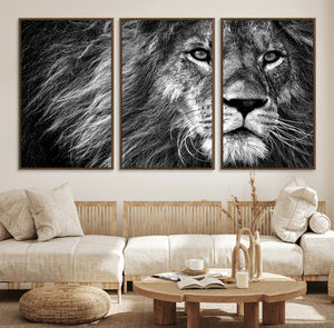 Black and White Lion Canvas Wall Art Print – Wildlife