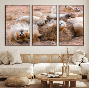 Lion Pair Wall Art Canvas Print – Framed Wildlife Scene with