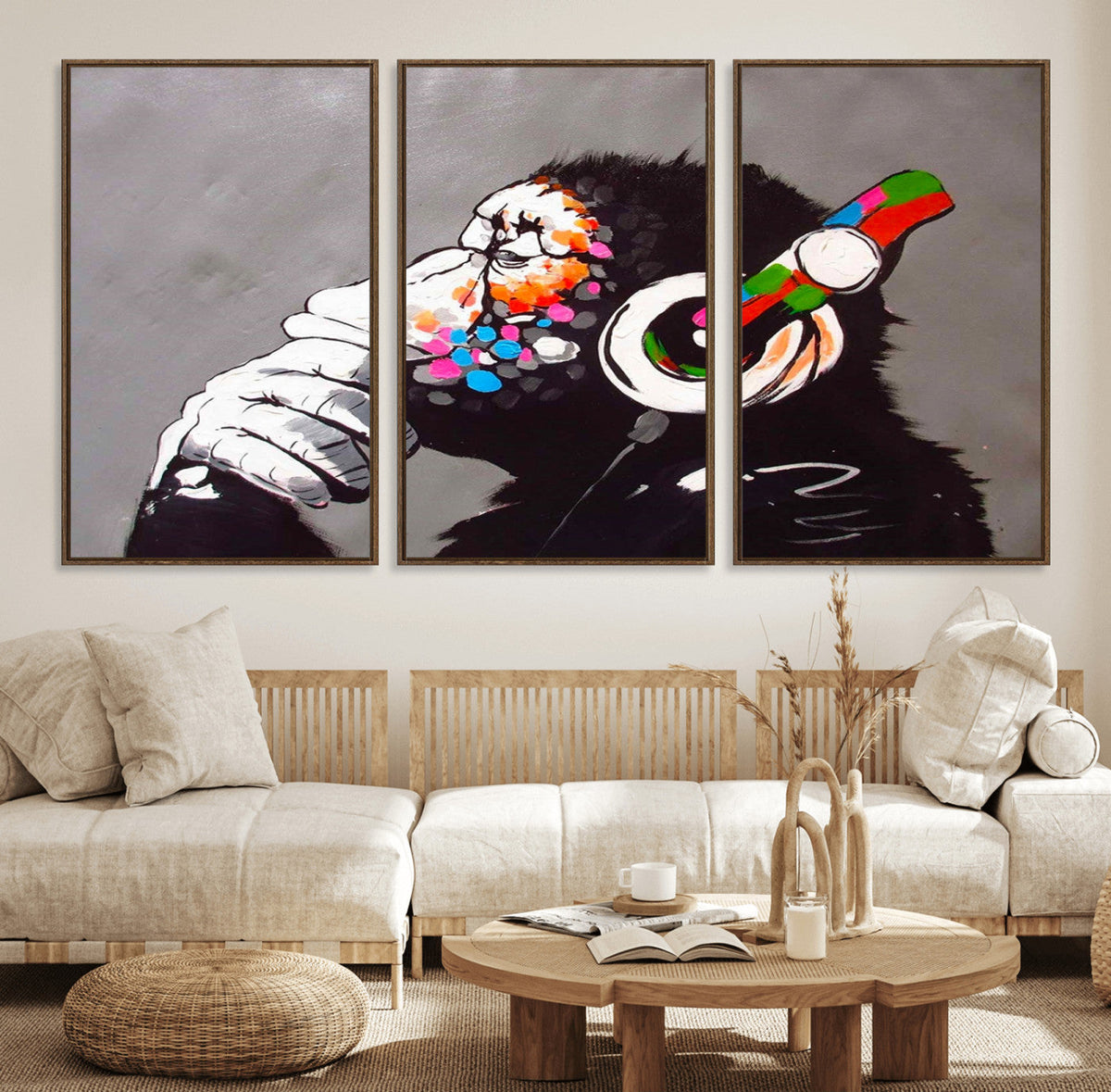 Dj Monkey Listening to Music Wall Art Print | Banksy Monkey
