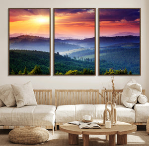 Mountain and Sunset Wall Art Canvas Print