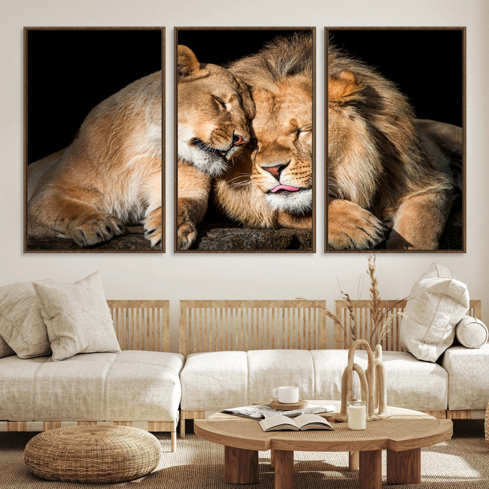 Lion and Lioness Wall Art Canvas Print – Framed African