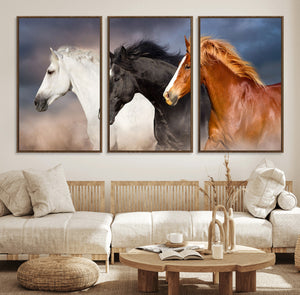 Animal Wall Art Three Horses Farmhouse Art Canvas, Framed