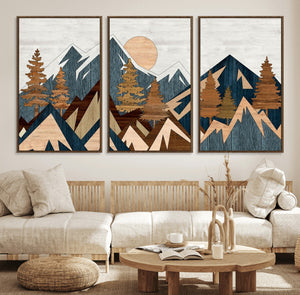 Abstract Wood Panel Effect Mountain Range Top Wall Art