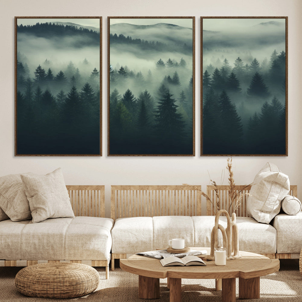Misty Forest Wall Art Premium Canvas Print a Foggy and