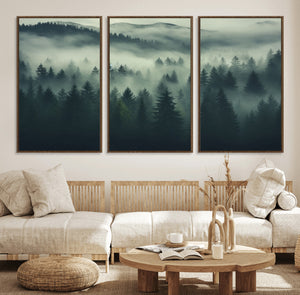 Misty Forest Wall Art Premium Canvas Print a Foggy and