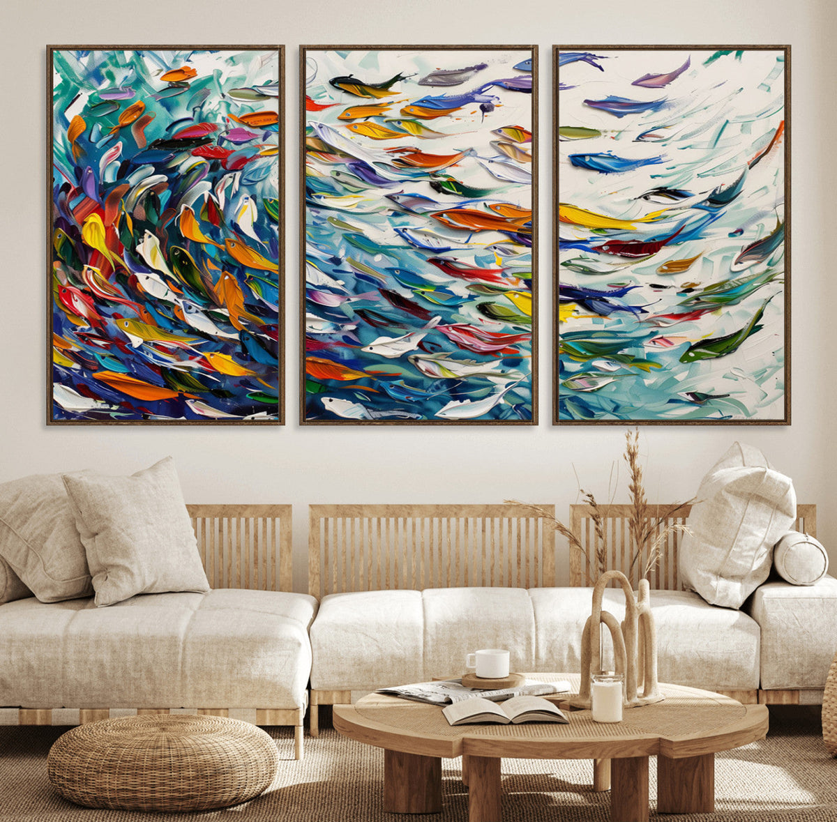 Modern Abstract Fish Shoal Wall Art Canvas Print, Colorful