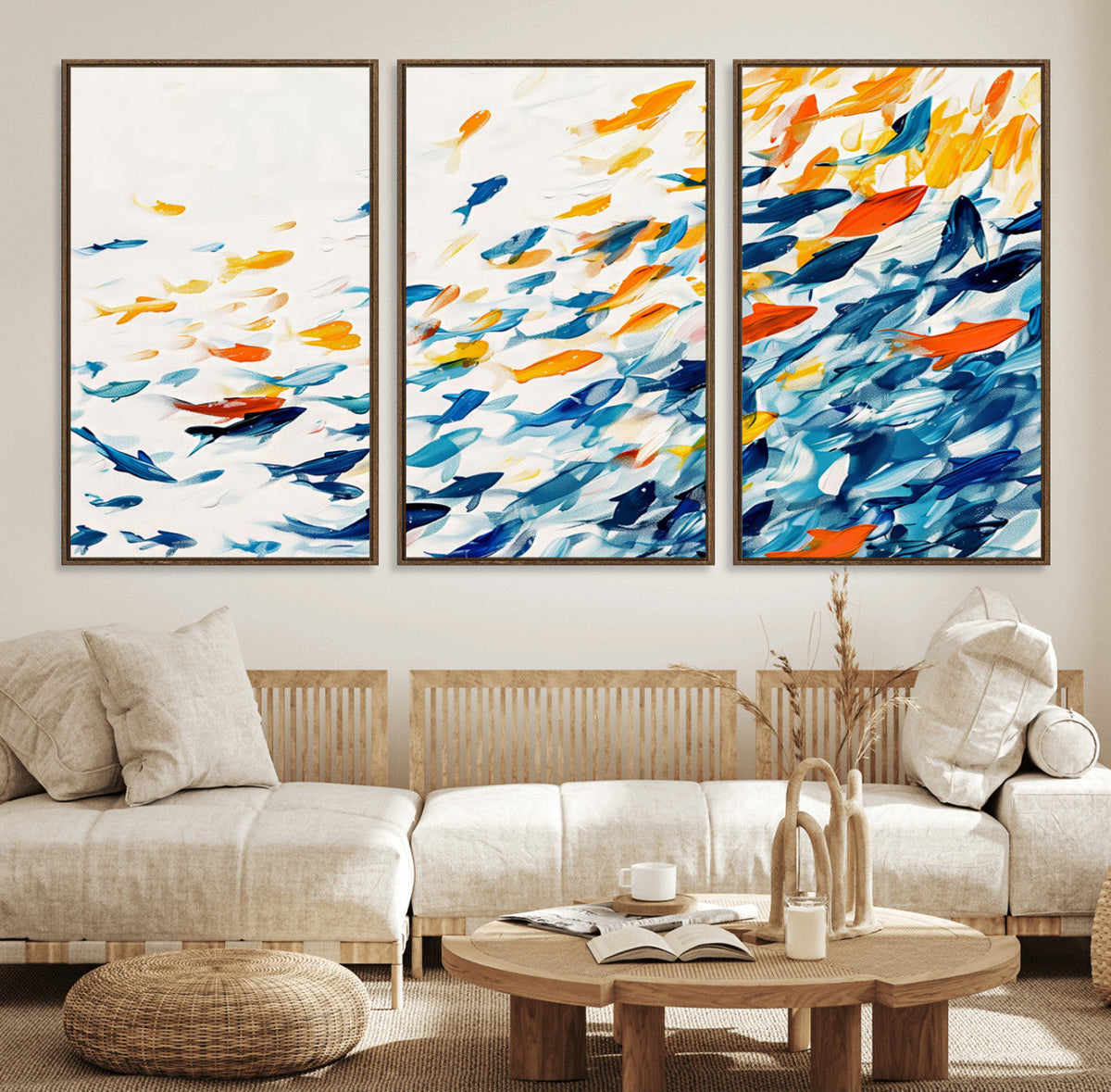 Abstract Fish Shoal Wall Art Canvas Print, Colorful Fish