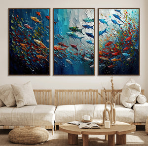 Modern Abstract Fish Shoal Wall Art Canvas Print, Colorful