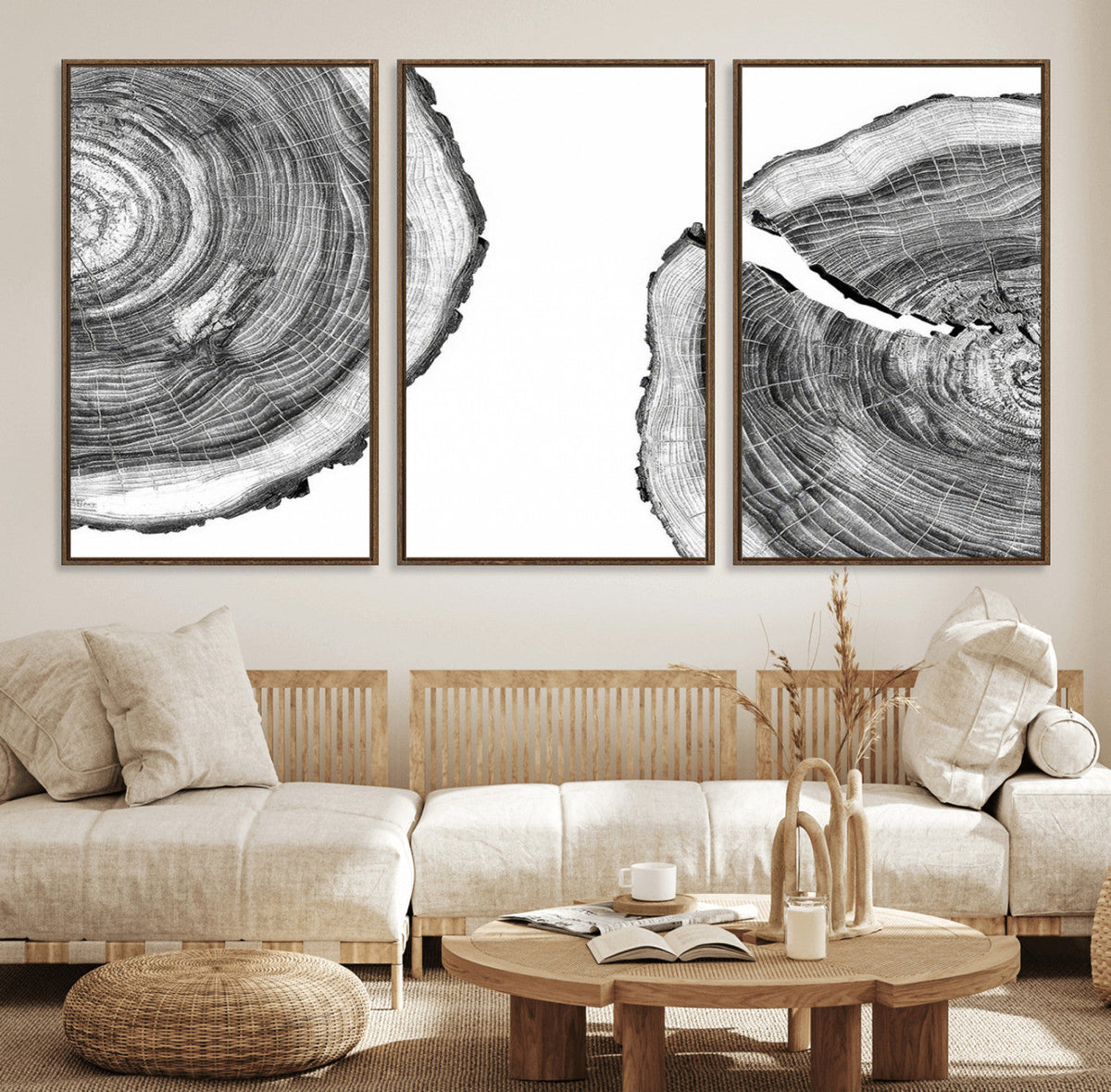 Abstract Large Tree Rings – Minimalist Black and White Wood